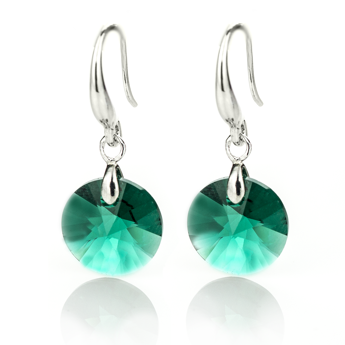 Висящи обици с кръгли кристали emerald 