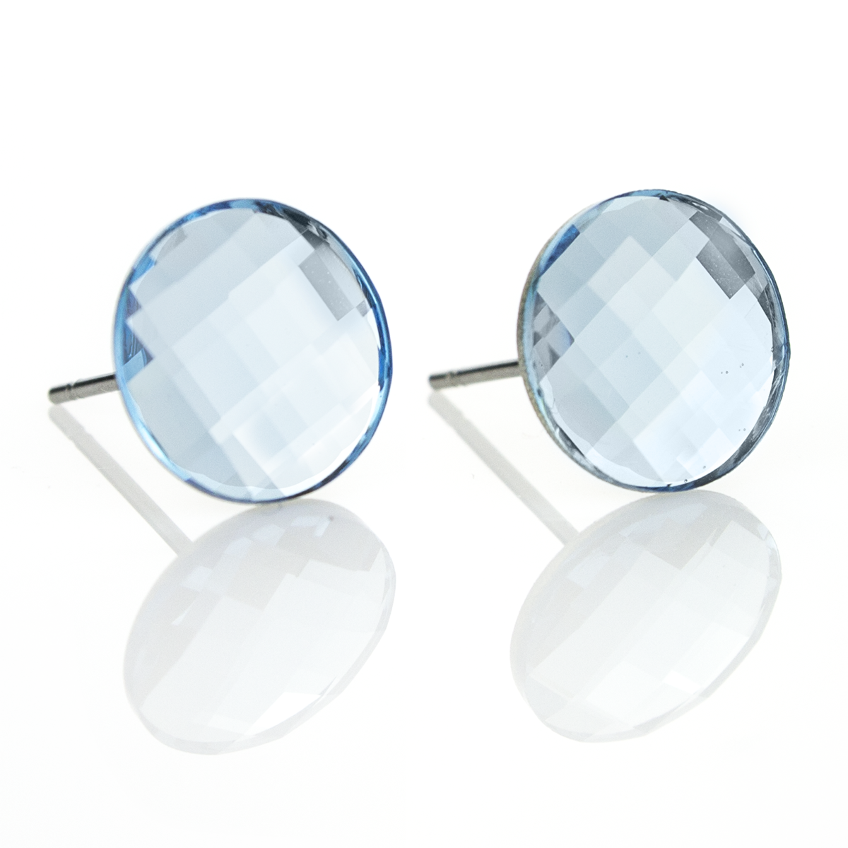 Кристални обици винт Кръгче 10мм aquamarine