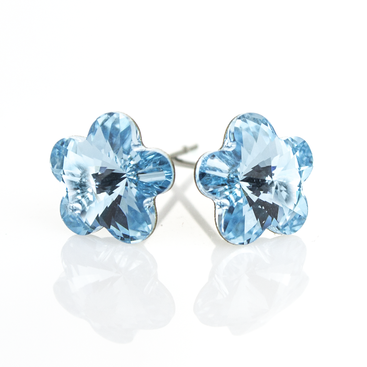 Кристални обици винт Цвете 10мм aquamarine