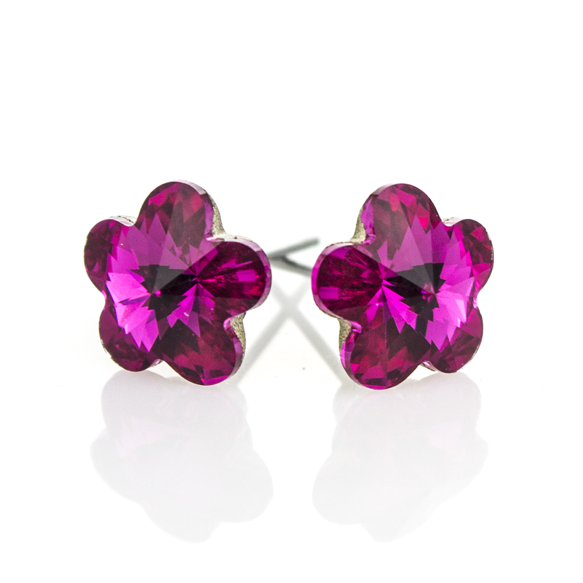 Кристални обици винт Цвете 10мм fuchsia 