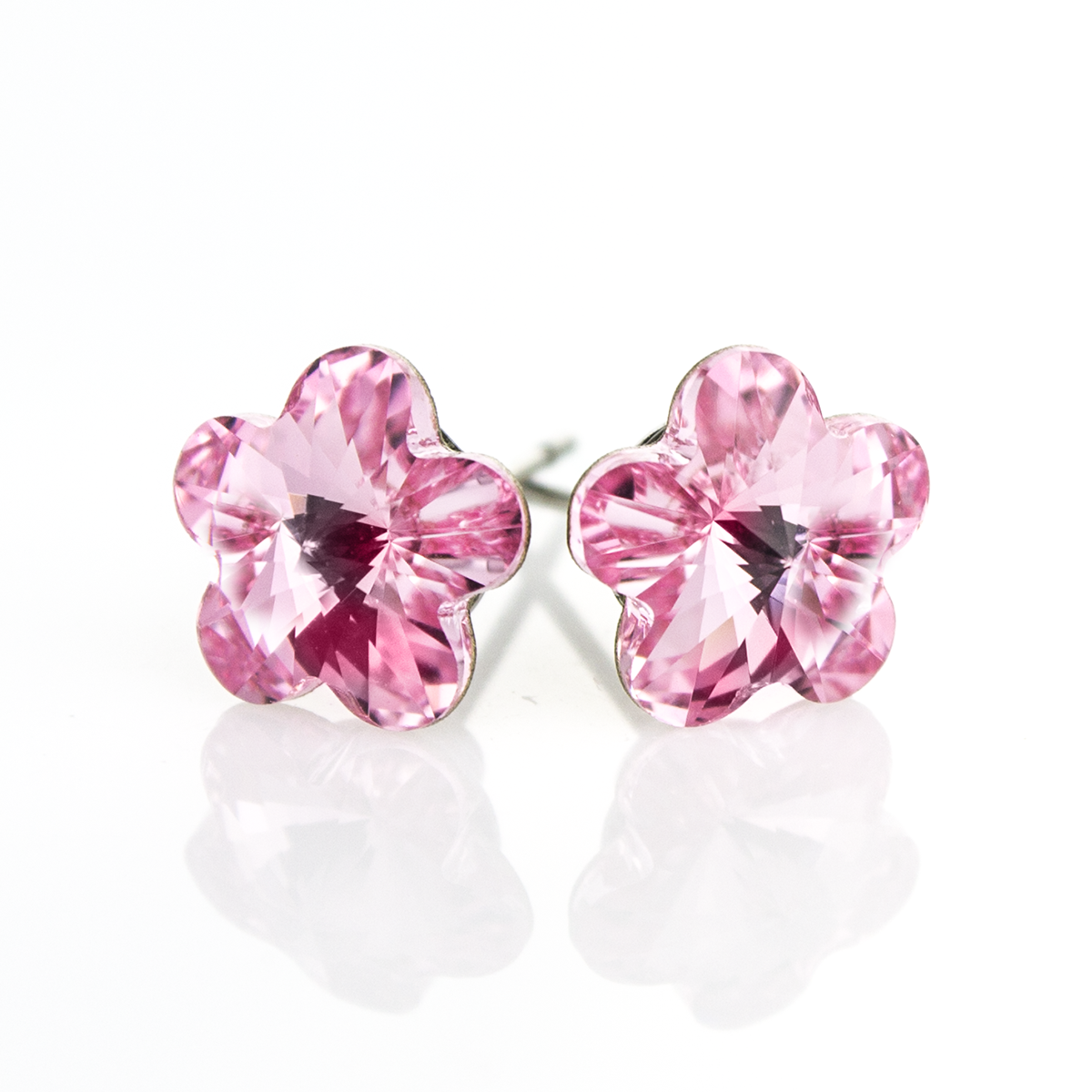 Кристални обици винт Цвете 10мм light rose