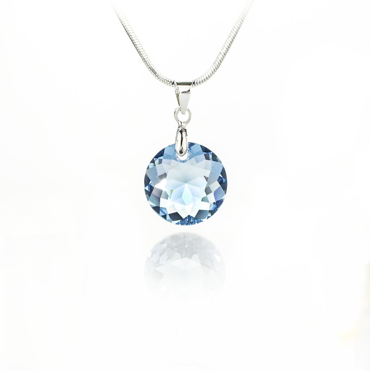 Колие с кристал Кръг 14мм aquamarine shimmer
