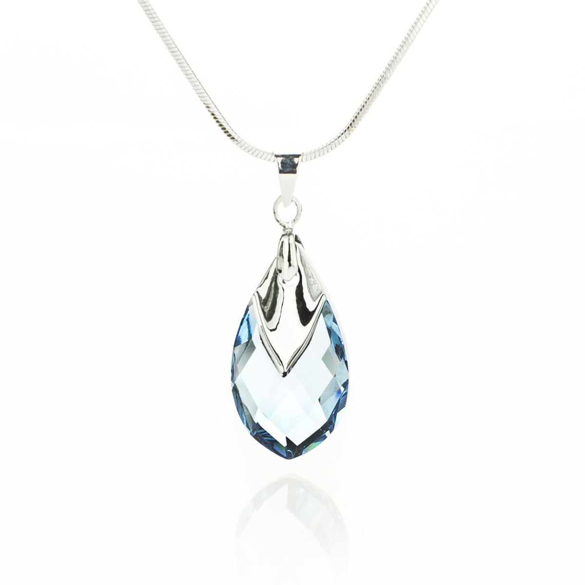 Кристално колие Капка с метален детайл 22мм aquamarine