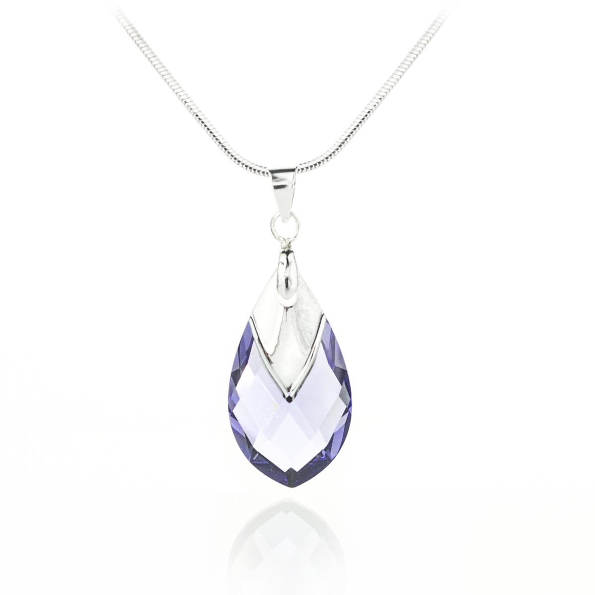Кристално колие Капка с метален детайл 22мм tanzanite