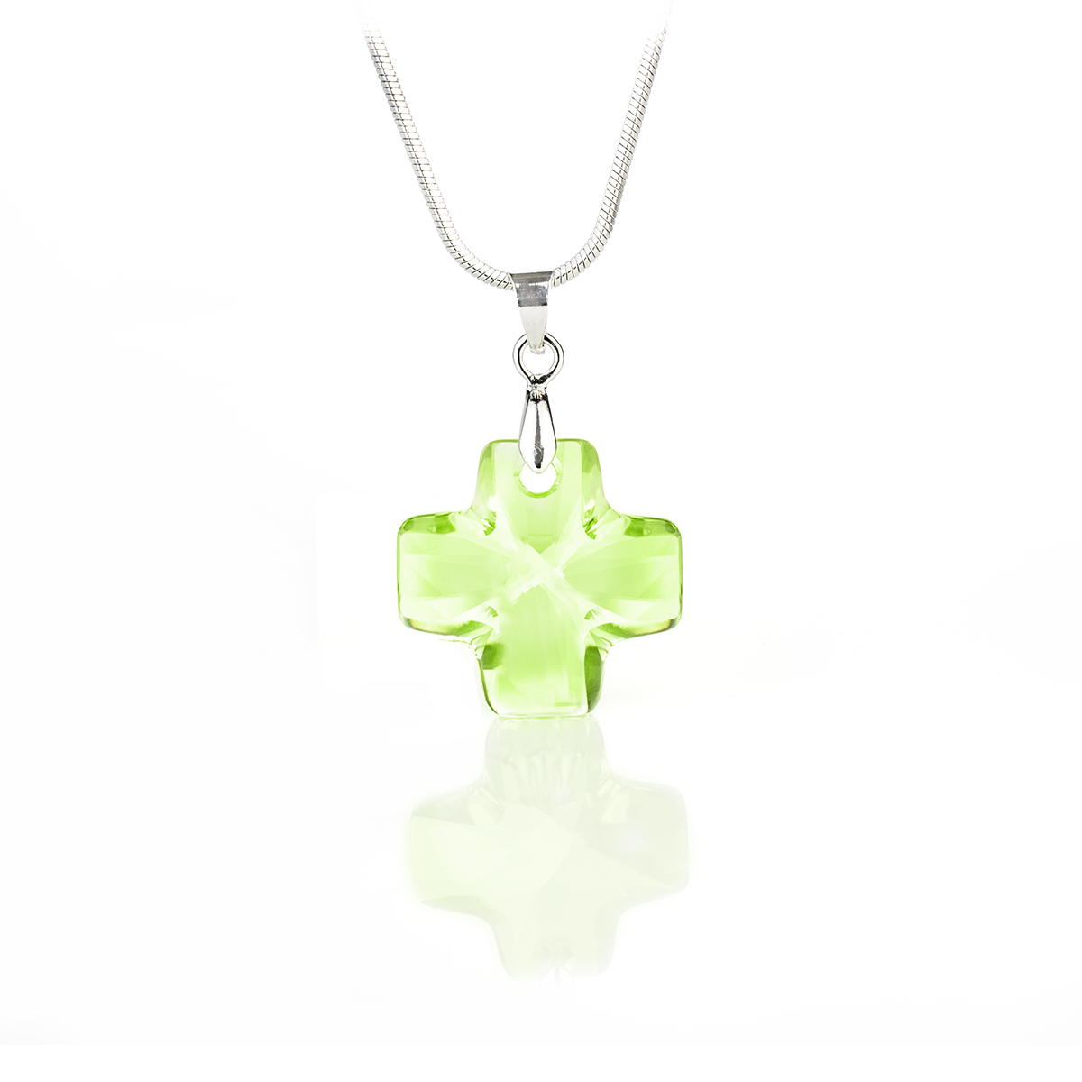 Кристално колие Кръст 20мм peridot