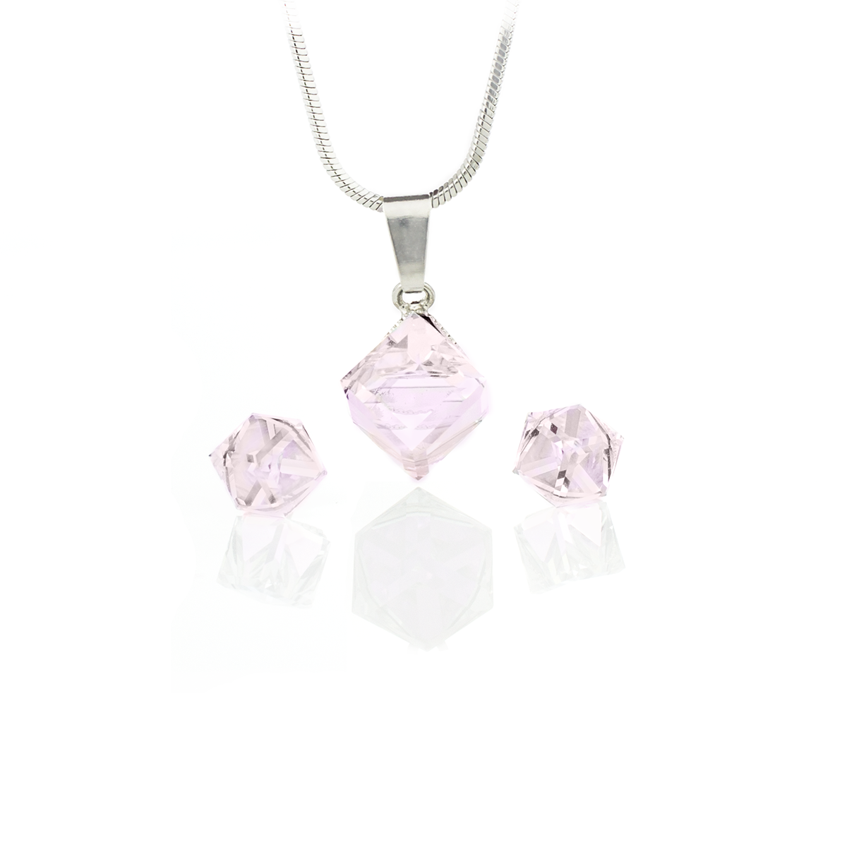 Комплект кристални кубчета с колие 8мм и обици винт 6мм light rose