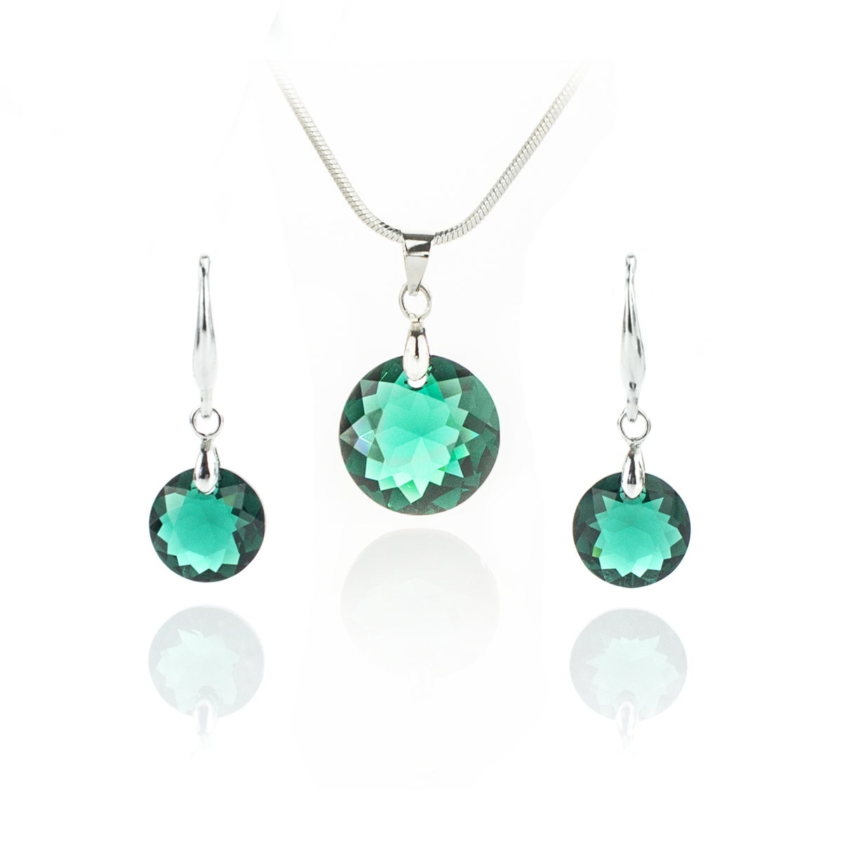 Кристален комплект колие с обици Кръг emerald 