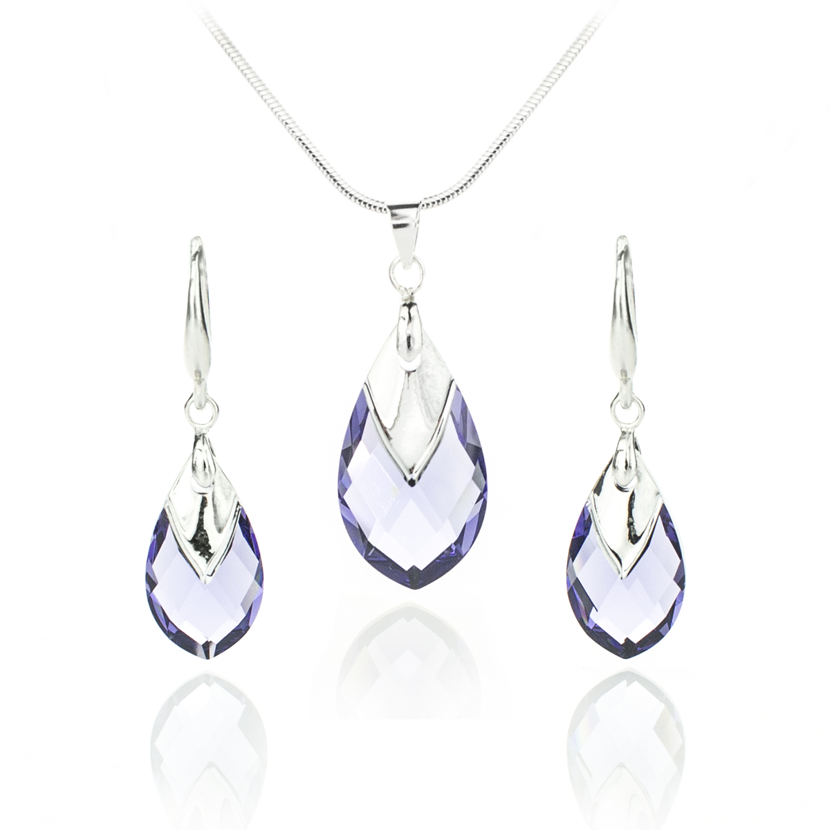 Комплект колие с обици кука Капка с метален детайл tanzanite