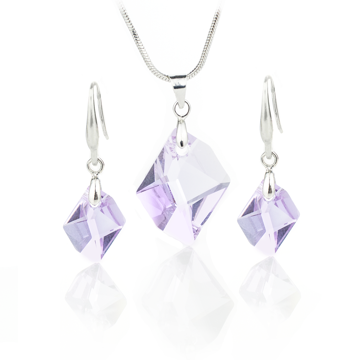 Комплект колие и висящи обици с австрийски кристали violet