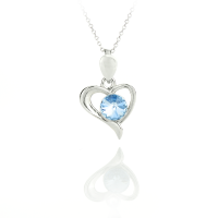 Art.No.aq1122ss29heartvsfzd025- Сребърно колие Сърце с кристал aquamarine от  