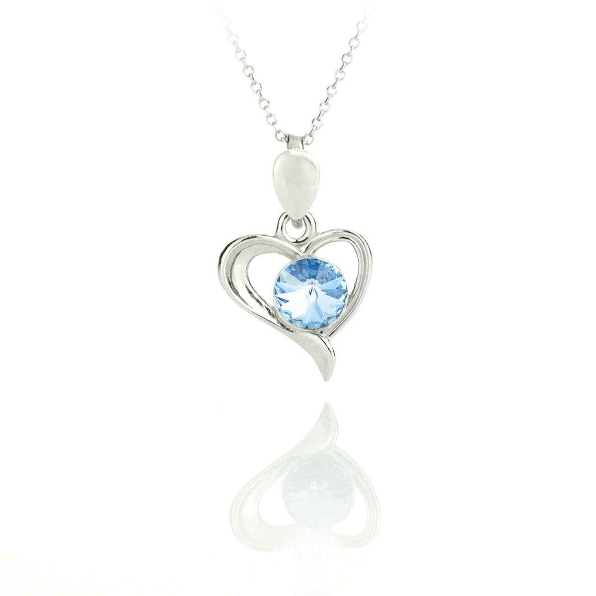 Сребърно колие Сърце с кристал aquamarine