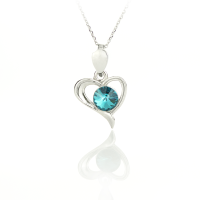 Art.No.blz1122ss29heartvsfzd025- Сребърно колие Сърце с кристал blue zircon от  