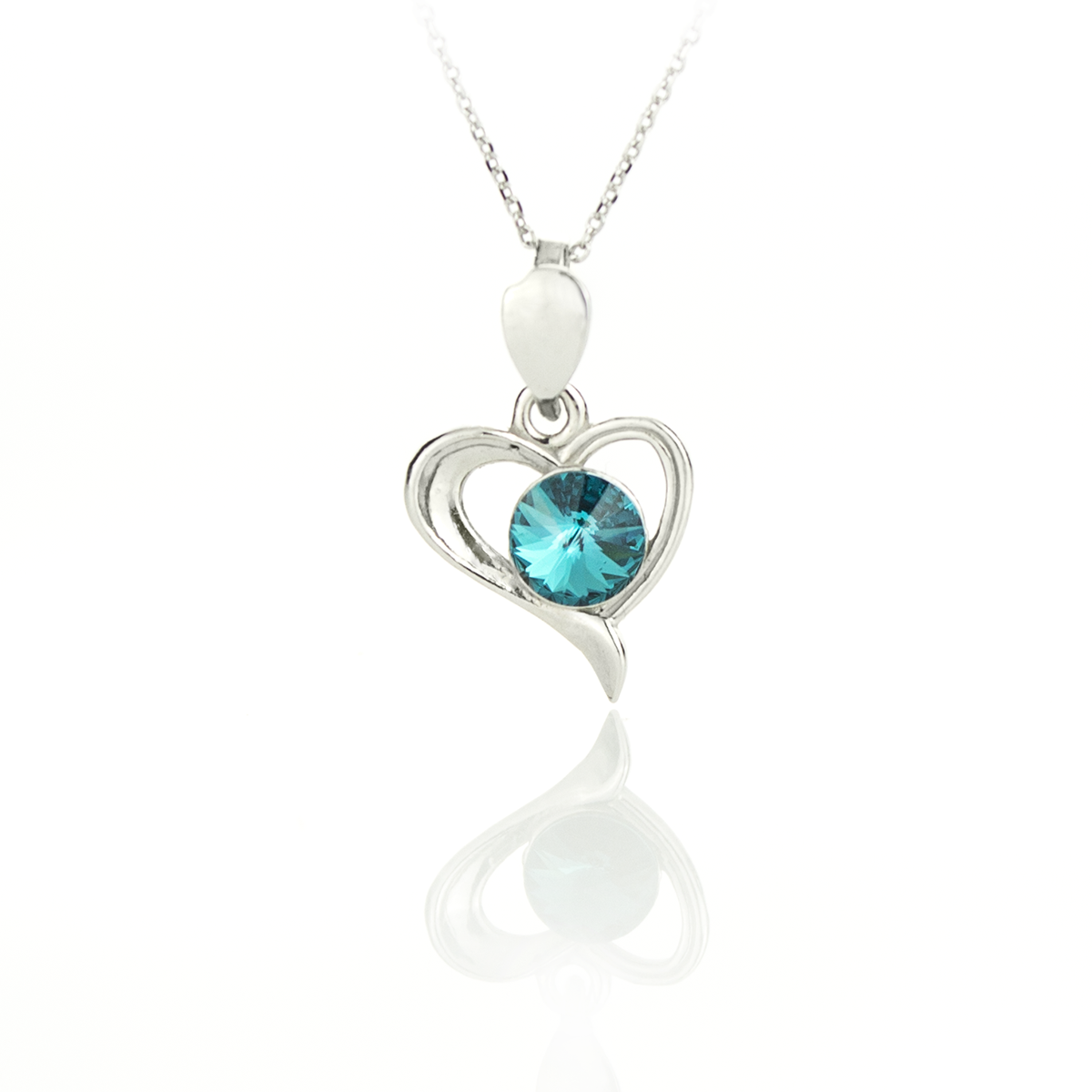 Сребърно колие Сърце с кристал blue zircon