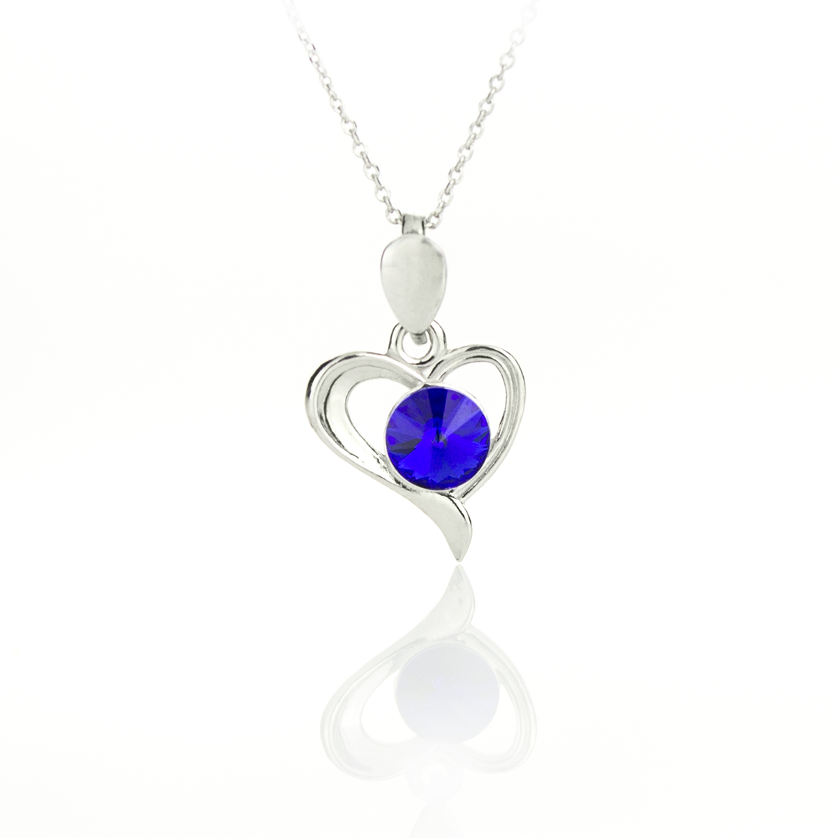 Сребърно колие Сърце с кристал majestic blue