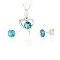 Art.No.blz1122ss29heartss29ovsfzd025- Сребрен комплект колие Сърце с обици винт blue zircon от  