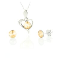 Art.No.gs1122ss29heartss29ovsfzd025- Сребрен комплект колие Сърце с обици винт golden shadow от  