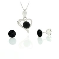 Art.No.j1122ss29heartss29ovsfzd025- Сребрен комплект колие Сърце с обици винт jet от  