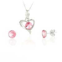 Art.No.lr1122ss29heartss29ovsfzd025- Сребрен комплект колие Сърце с обици винт light rose от  