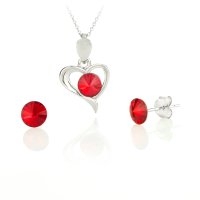 Art.No.ls1122ss29heartss29ovsfzd025- Сребрен комплект колие Сърце с обици винт light siam  от  