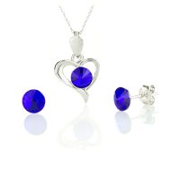 Art.No.mbl1122ss29heartss29ovsfzd025- Сребрен комплект колие Сърце с обици винт majestic blue от  