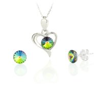 Art.No.vm1122ss29heartss29ovsfzd025- Сребрен комплект колие Сърце с обици винт vitrail medium от  