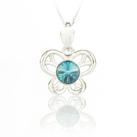 Art.No.butblz1122ss29vsfzd025- Сребърно колие Пеперуда с кристал blue zircon от  