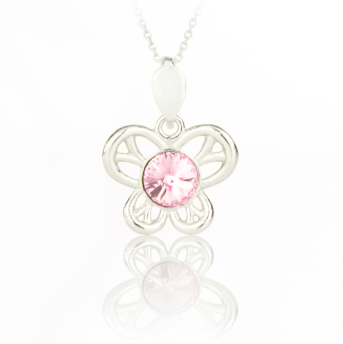 Сребърно колие Пеперуда с кристал light rose