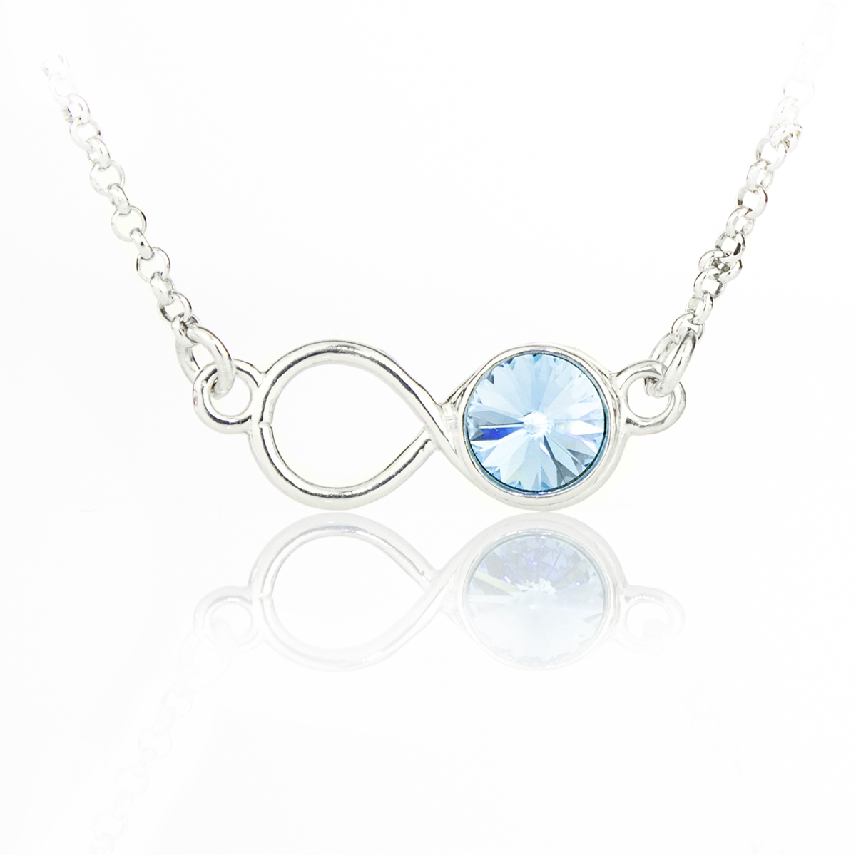 Сребърно колие Безкрайност aquamarine