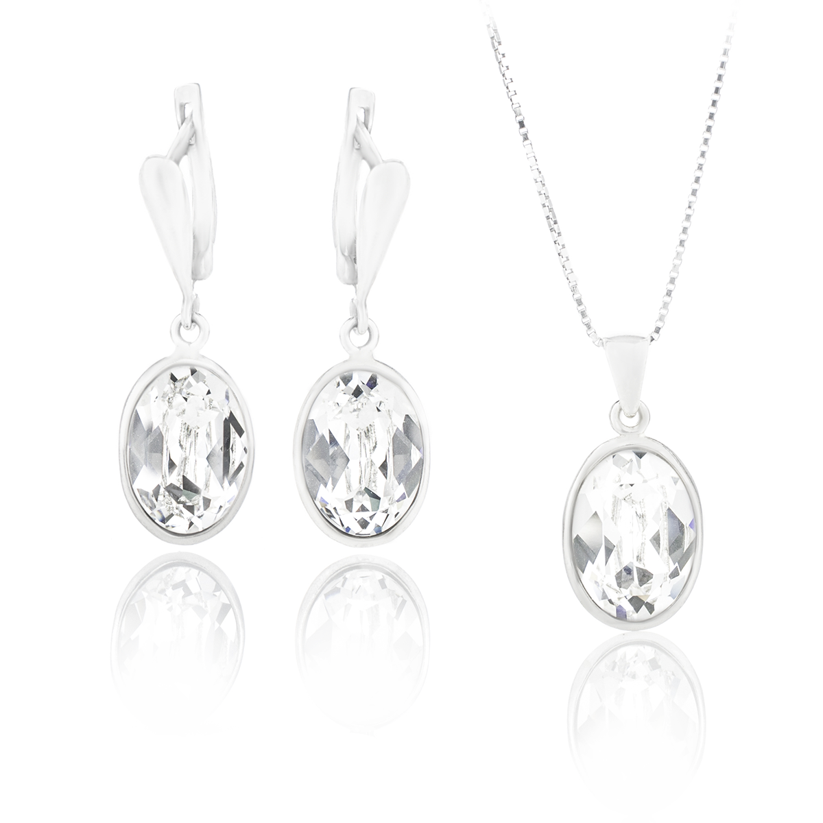 Сребърен комплект с кристали Овал 14мм crystal
