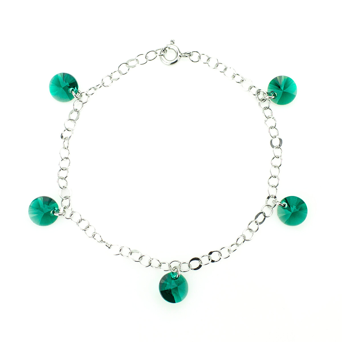 Сребърна гривна с кристали малки риволи emerald