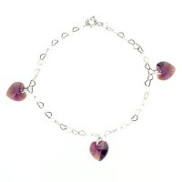 Art.No.amabsweatheart3gr- Сребърна гривна с кристални сърца amethyst ab от  