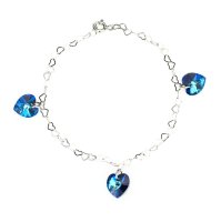 Art.No.bblsweatheart3gr- Сребърна гривна с кристални сърца bermuda blue от  