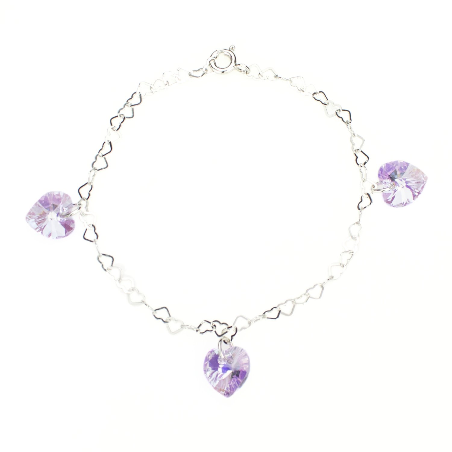 Сребърна гривна с кристални сърца violet ab