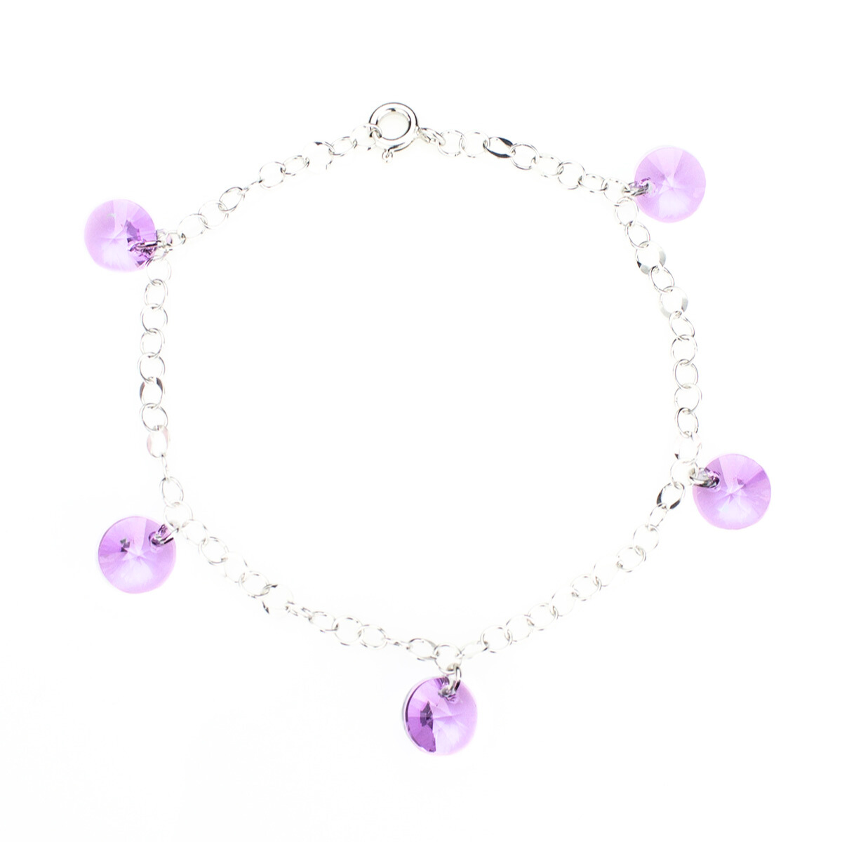 Сребърна гривна с кристали малки риволи violet