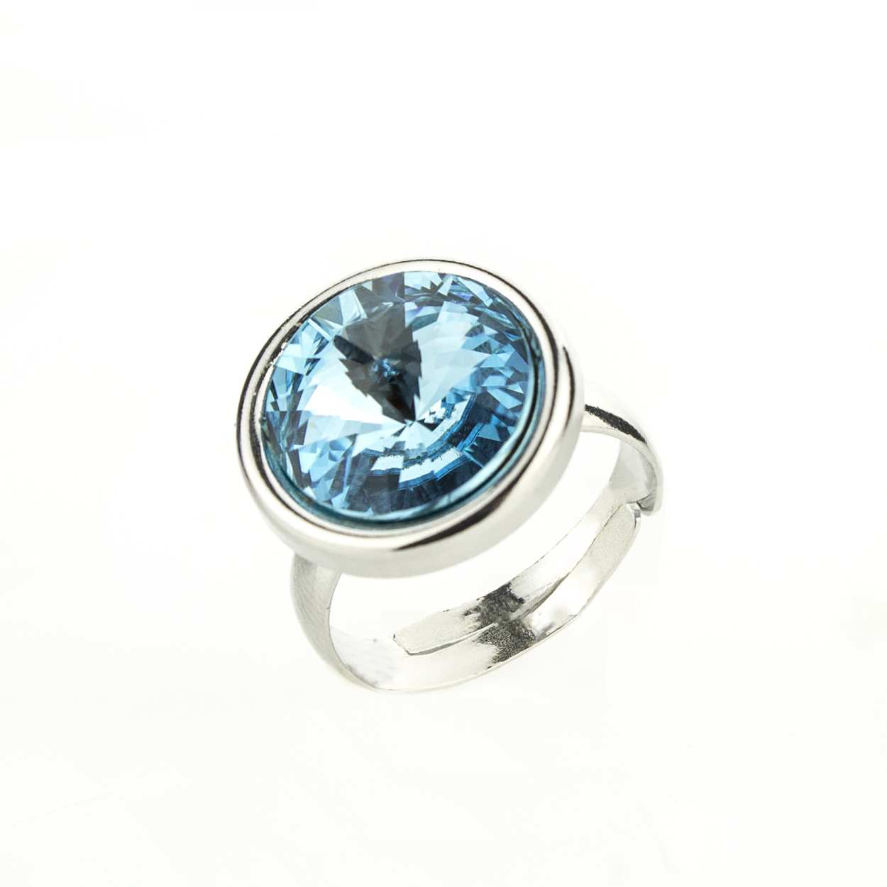 Регулируем сребърен пръстен Ривола раунд aquamarine