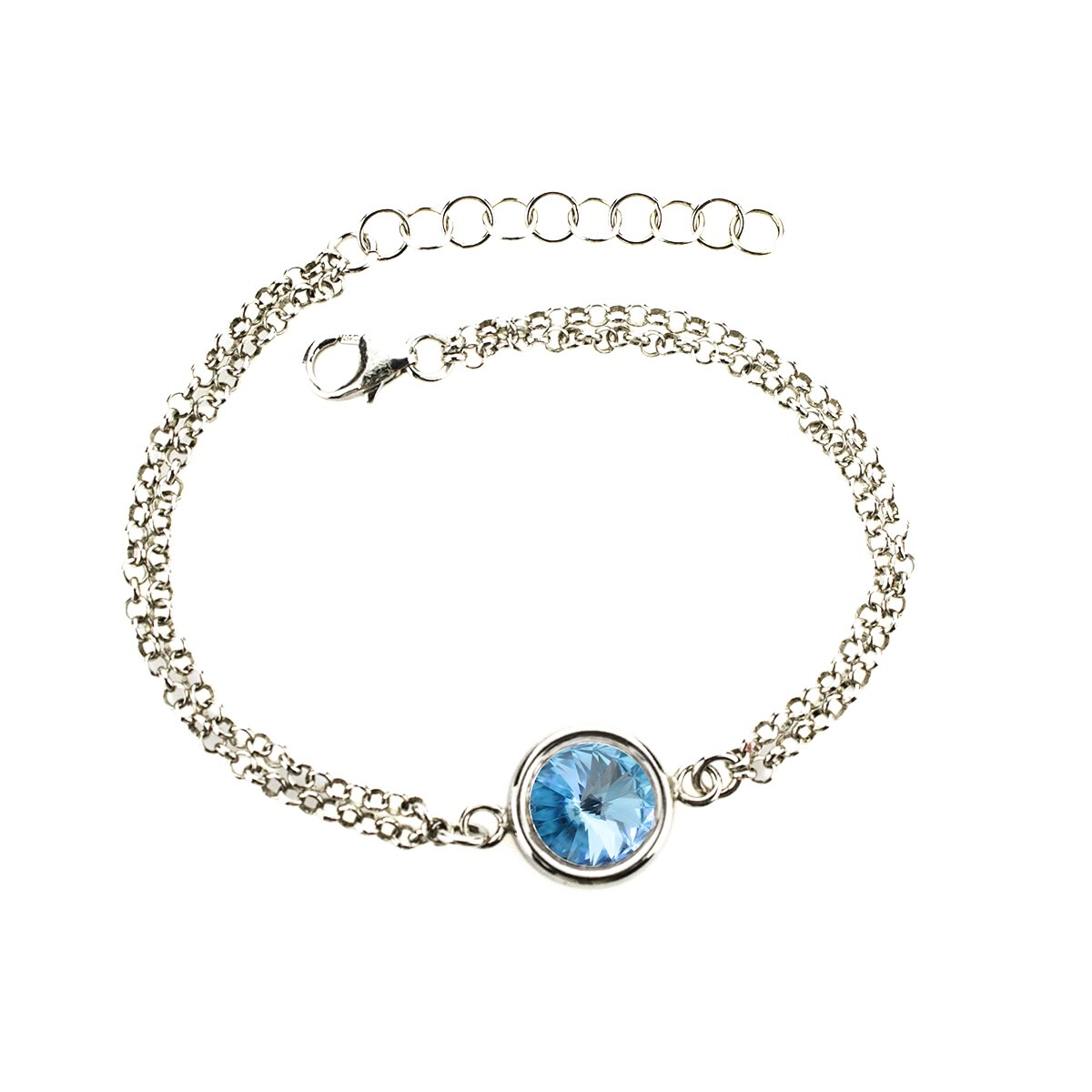 Кристална сребърна гривна Ривола раунд aquamarine