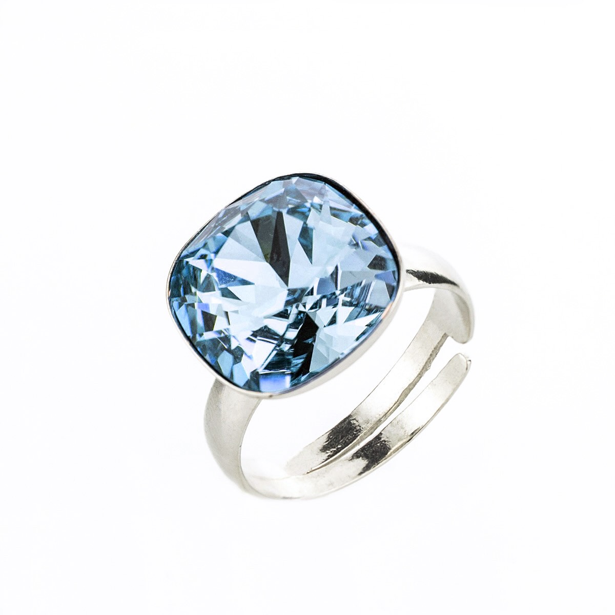 Сребърен пръстен с кристал Куадро 12мм aquamarine 