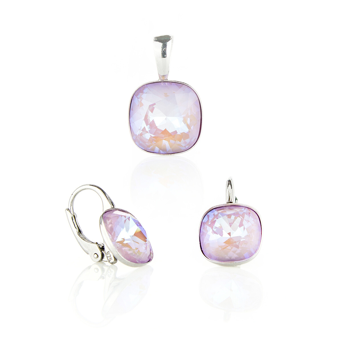 Сребърен комплект с кристали Куадро lavender de lite