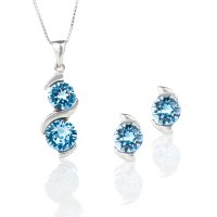 Art.No.aq10883434ovskvd015- Сребърен комплект колие с обици винт Ксириус aquamarine от  