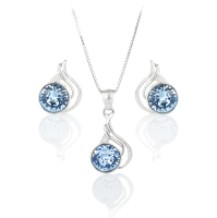 Art.No.aq10883939ovskvd015- Елегантен сребърен комплект с австрийски кристали aquamarine от 