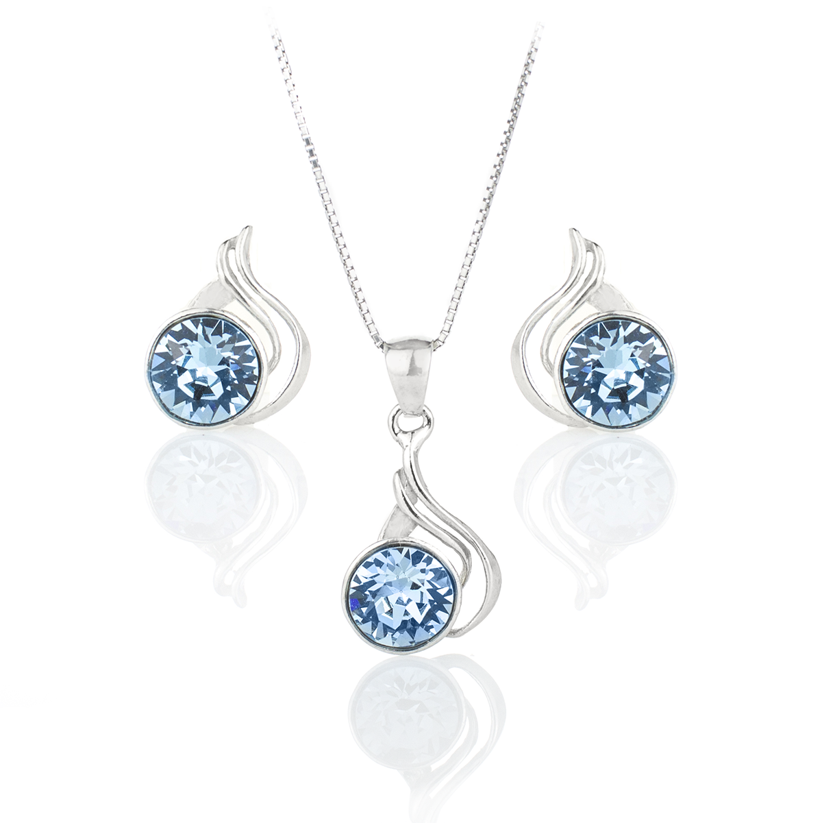 Елегантен сребърен комплект с австрийски кристали aquamarine
