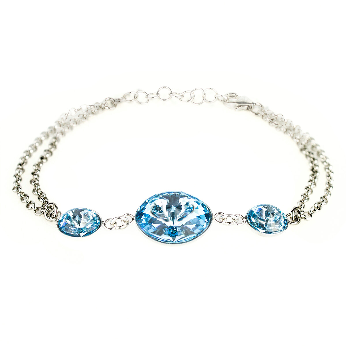 Сребърна гривна с кристали Овал риволи aquamarine