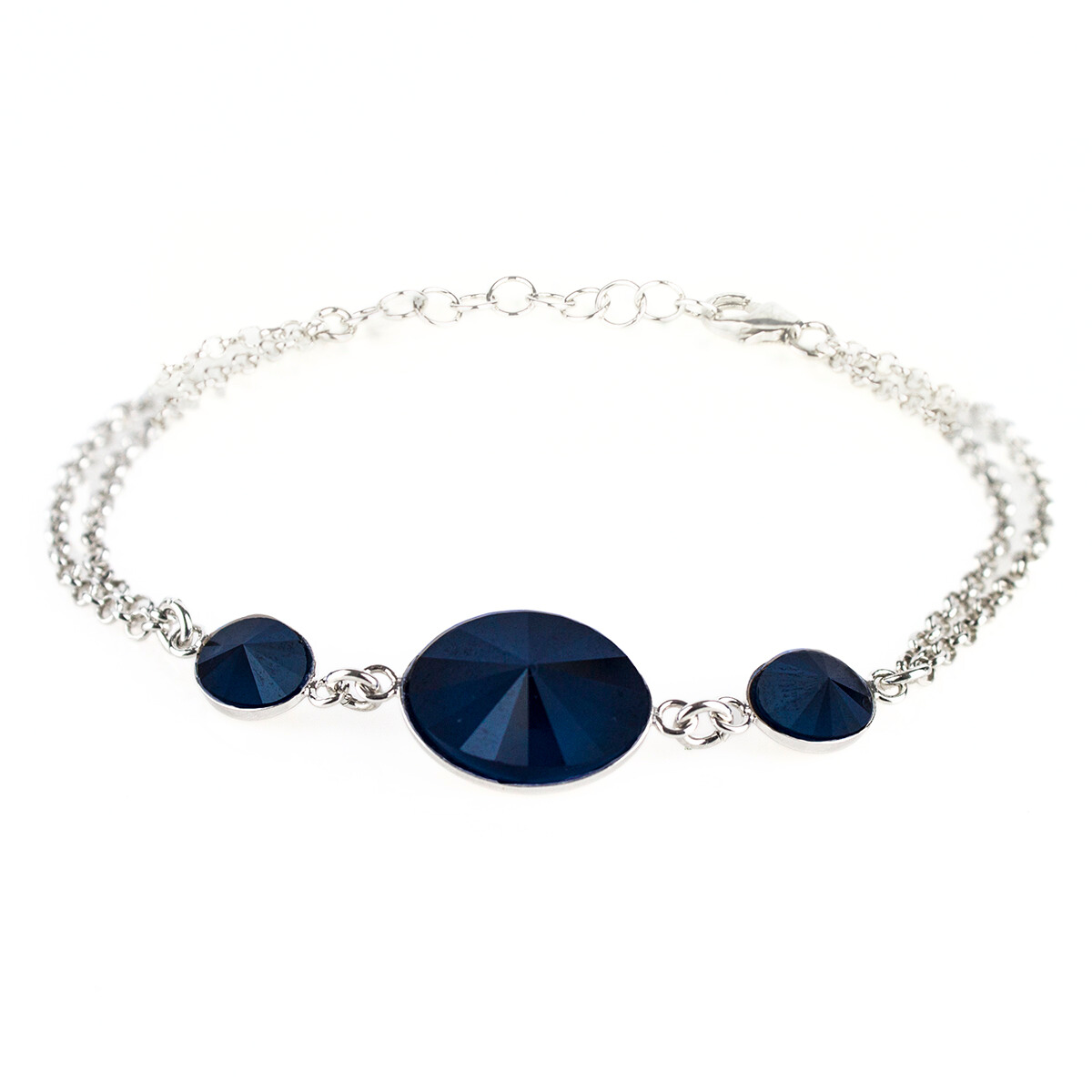 Сребърна гривна с кристали Овал риволи royal blue