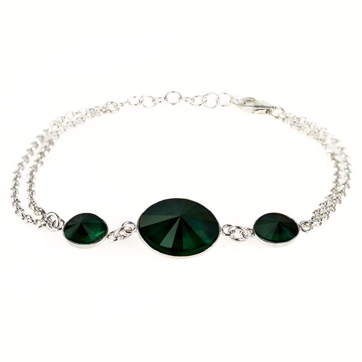 Сребърна гривна с кристали Овал риволи royal green