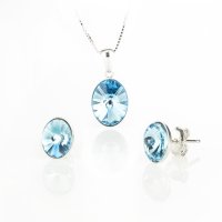 Art.No.aq4122148setskvd015- Комплект колие с обици сребро 925 Овал риволи aquamarine от  