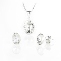 Art.No.cr4122148setskvd015- Комплект колие с обици сребро 925 Овал риволи crystal от  