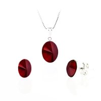 Art.No.rred4122148setskvd015- Комплект колие с обици сребро 925 Овал риволи royal red от  