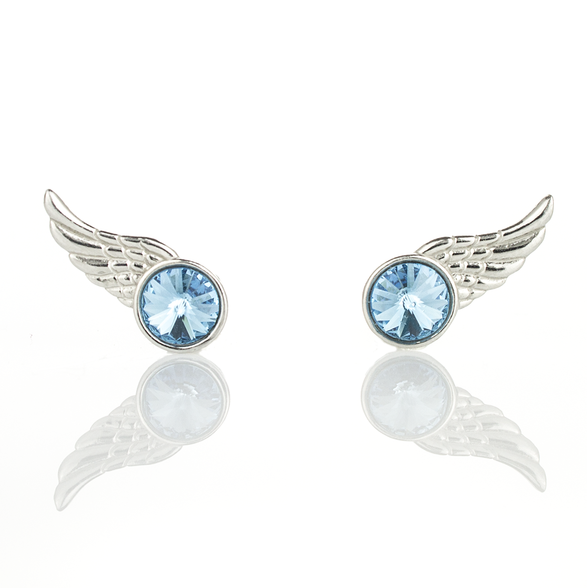 Сребърни обици с австрийски кристали Ривола крила aquamarine