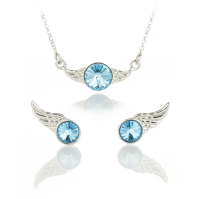 Art.No.aq1122ss39ss29wingovsmir001- Сребърен комплект колие с обици Ривола крила aquamarine от  