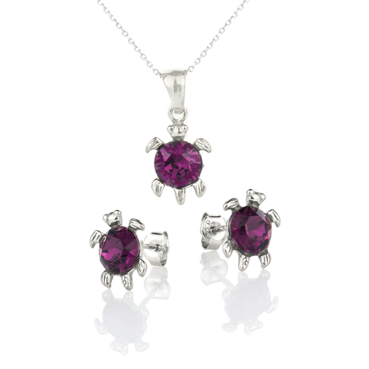 Комплект колие с обици сребро 925 Костенурка amethyst 